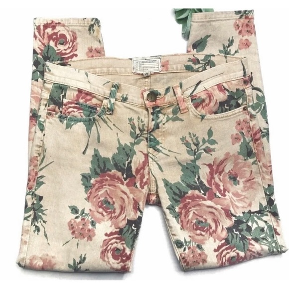Current Elliot Sz 27 Watercolor Floral Print Cropped Jeans Womens RARE - Picture 3 of 13
